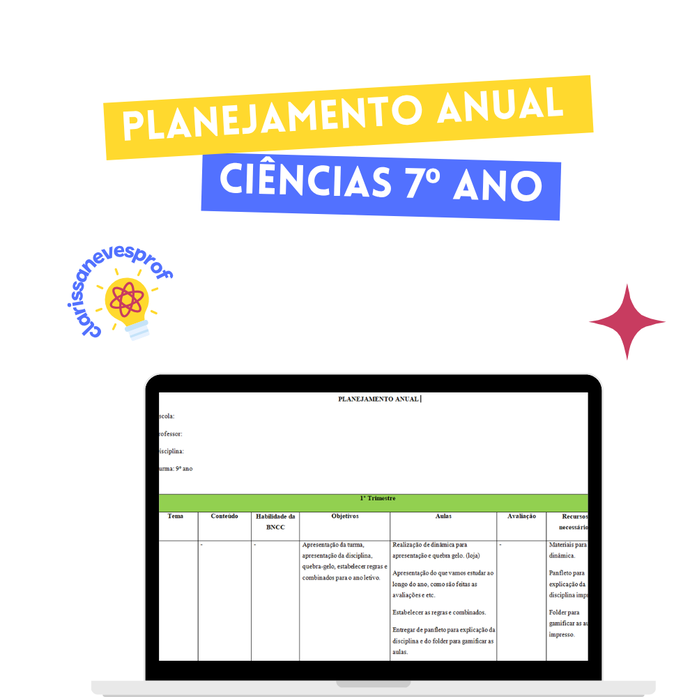 Planejamento anual de Ciências - 7º ano (leia a descrição)